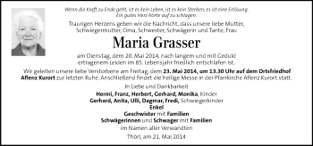 Traueranzeigen Von Maria Grasser Trauer Kleinezeitung At