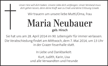 Traueranzeigen Von Maria Neubauer Trauer Kleinezeitung At