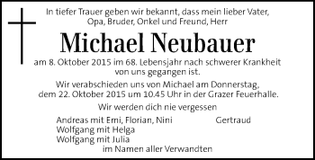 Traueranzeigen Von Michael Neubauer Trauer Kleinezeitung At