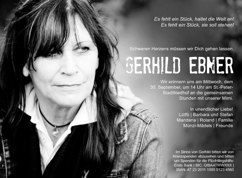  Traueranzeige für Gerhild Ebner vom 26.09.2015 aus Kleine Zeitung