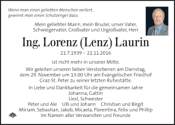 Traueranzeigen Von Lorenz Lenz Laurin Trauer Kleinezeitung At