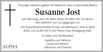 Traueranzeigen Von Susanne Jost Trauer Kleinezeitung At