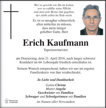 Traueranzeigen Von Erich Kaufmann Trauer Kleinezeitung At