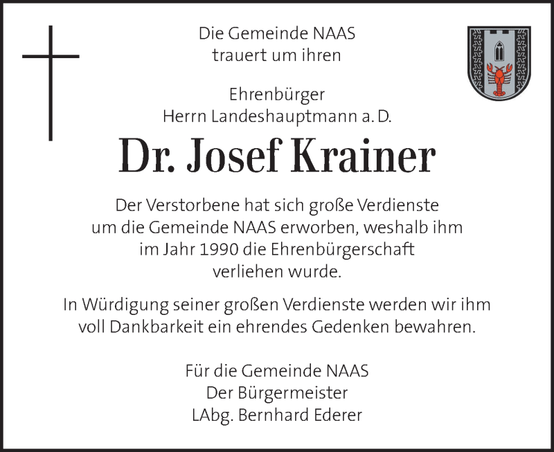 Traueranzeige für Josef Krainer vom 06.01.2017 aus Kleine Zeitung