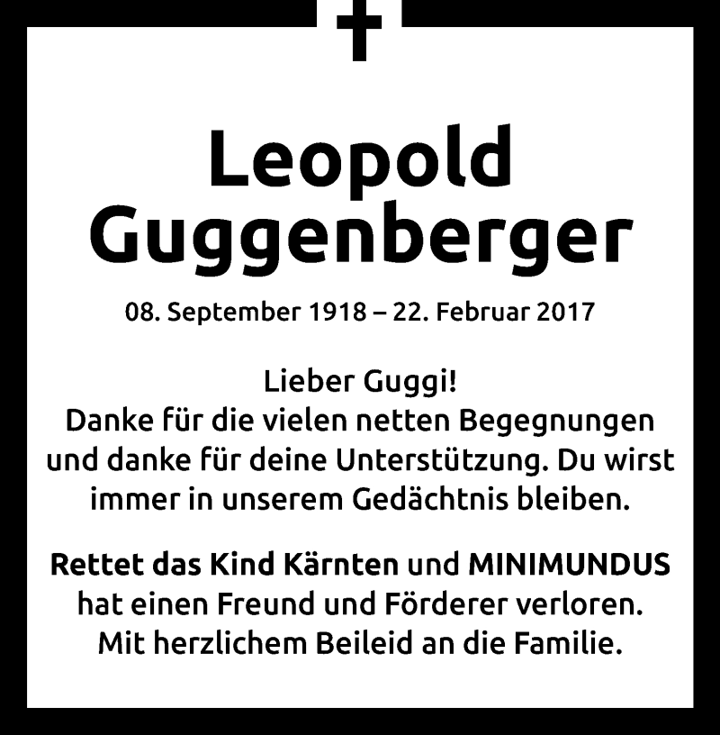  Traueranzeige für Leopold Guggenberger vom 25.02.2017 aus Kleine Zeitung