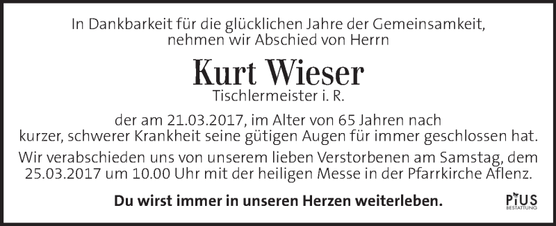  Traueranzeige für Kurt Wieser vom 24.03.2017 aus Kleine Zeitung
