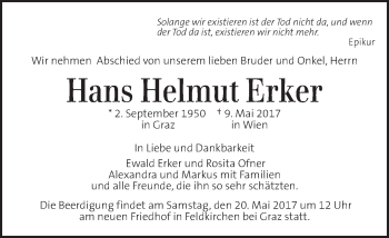 Traueranzeige von Hans Helmut Erker von Kleine Zeitung