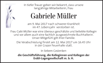 Traueranzeige von Gabriele Müller von Kleine Zeitung