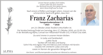 Traueranzeigen Von Franz Zacharias Trauer Kleinezeitung At