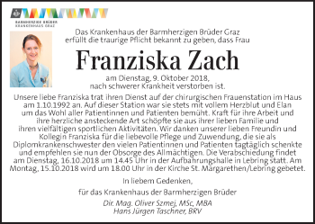 Traueranzeigen Von Franziska Zach Trauer Kleinezeitung At