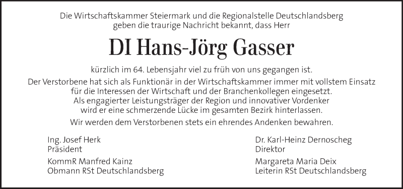 Traueranzeigen von Hans Jörg Gasser trauer kleinezeitung at