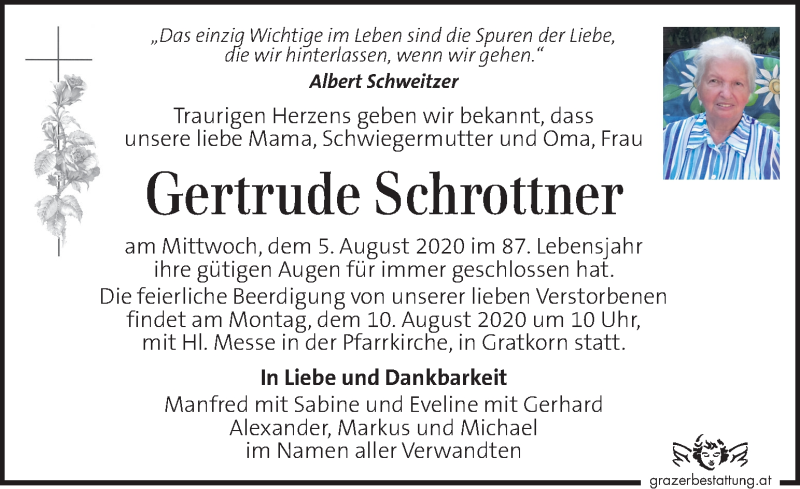 Traueranzeigen Von Gertrude Schrottner Trauer Kleinezeitung At