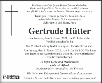 Traueranzeigen von Gertrude Hütter trauer kleinezeitung at