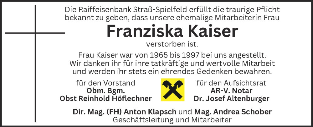 Traueranzeigen Von Franziska Kaiser Trauer Kleinezeitung At