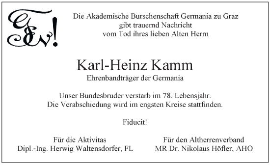 Traueranzeigen Von Karl Heinz Kamm Trauer Kleinezeitung At