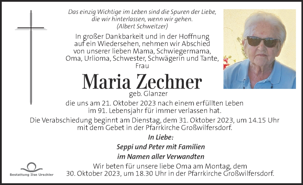 Traueranzeigen Von Maria Zechner Trauer Kleinezeitung At