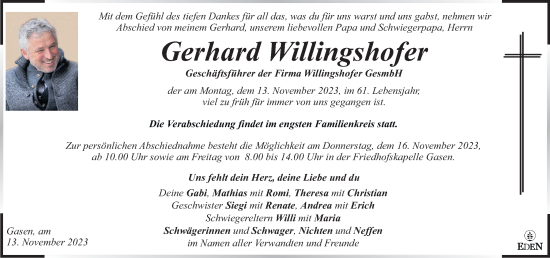 Traueranzeigen Von Gerhard Willingshofer Trauer Kleinezeitung At