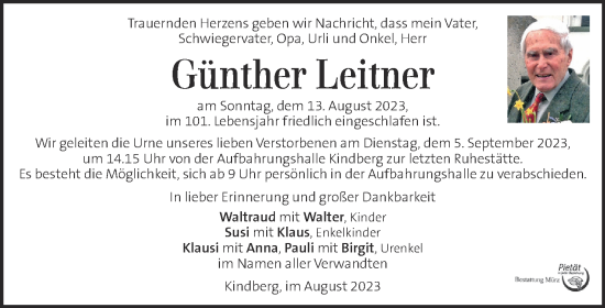 Traueranzeigen Von G Nther Leitner Trauer Kleinezeitung At