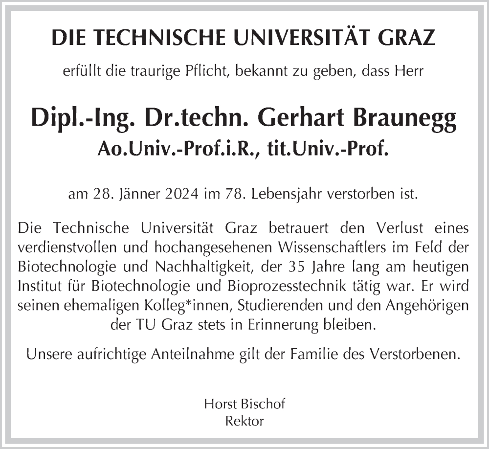 Traueranzeigen Von Gerhart Braunegg Trauer Kleinezeitung At