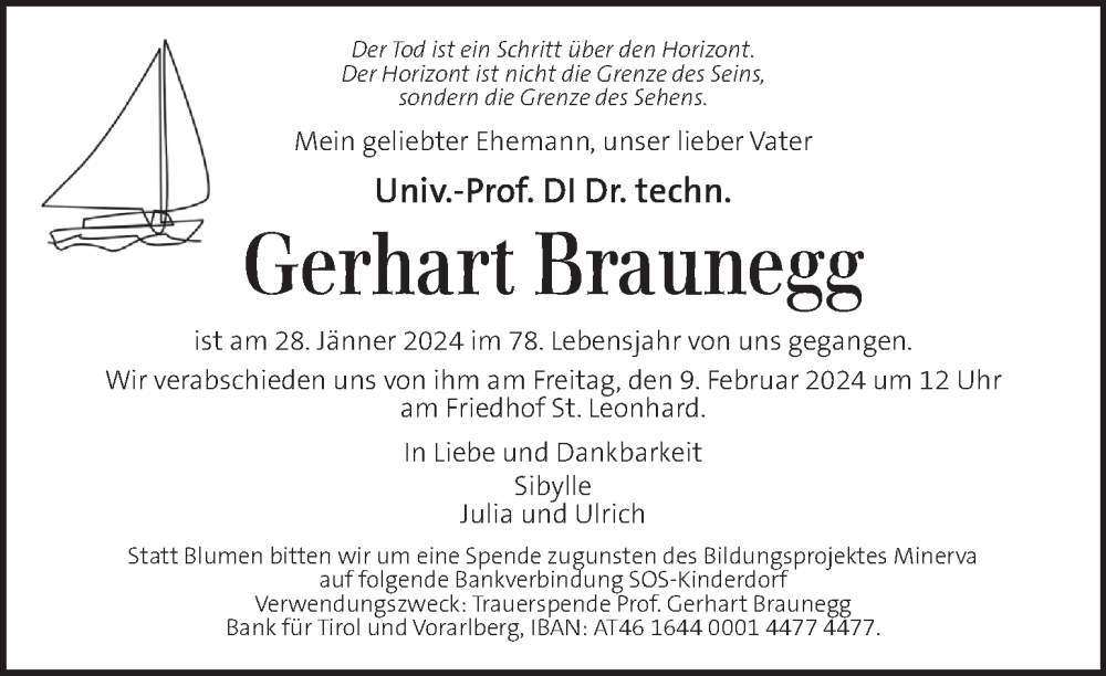 Traueranzeigen Von Gerhart Braunegg Trauer Kleinezeitung At