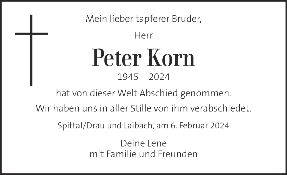 Traueranzeigen Von Peter Korn Trauer Kleinezeitung At