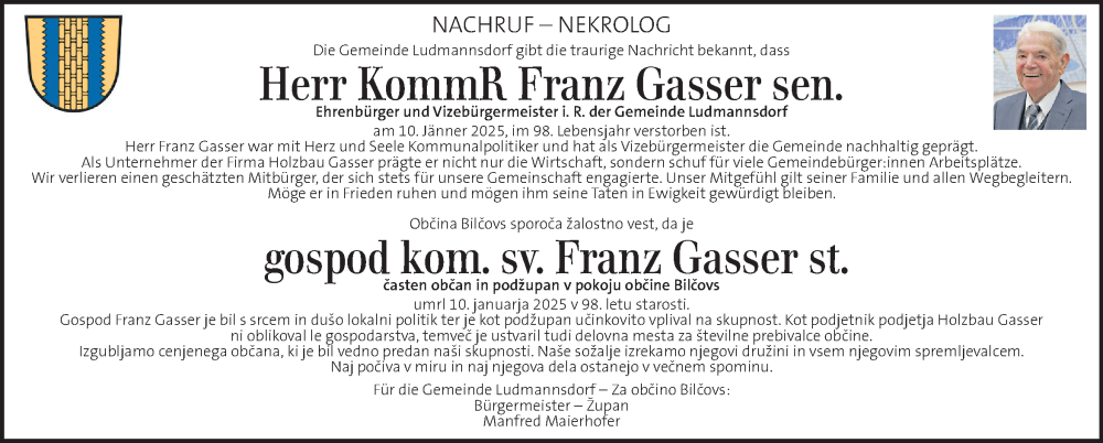 Traueranzeigen Von Franz Gasser Trauer Kleinezeitung At