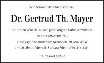 Traueranzeige von Gertrud Th. Mayer von Kleine Zeitung