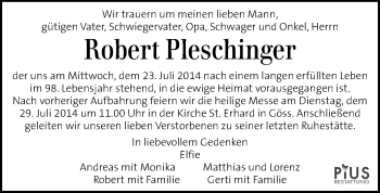 Traueranzeige von Robert Pleschinger von Kleine Zeitung