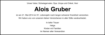 Traueranzeige von Alois Gruber von Kleine Zeitung