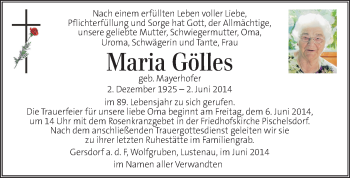 Traueranzeige von Maria Gölles von Kleine Zeitung