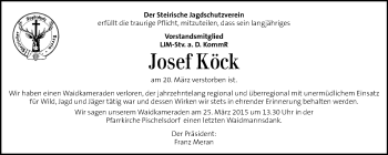 Traueranzeige von Josef Köck von Kleine Zeitung