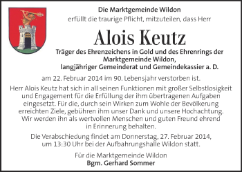 Traueranzeige von Alois Keutz von Kleine Zeitung