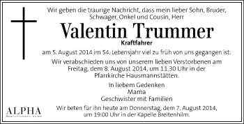 Traueranzeige von Valentin Trummer von Kleine Zeitung