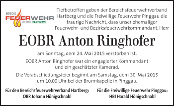Traueranzeige von Anton Ringhofer von Kleine Zeitung