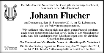 Traueranzeige von Johann Flucher von Kleine Zeitung