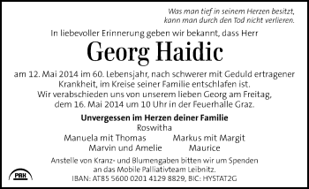 Traueranzeige von Georg Haidic von Kleine Zeitung
