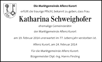 Traueranzeige von Katharina Schweighofer von Kleine Zeitung