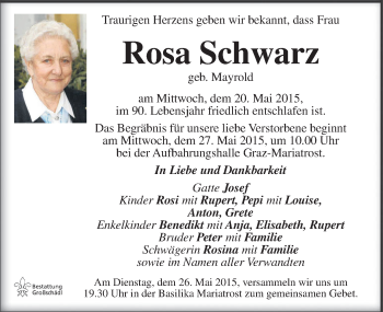 Traueranzeige von Rosa Schwarz von Kleine Zeitung