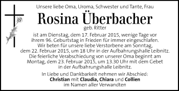 Traueranzeige von Rosina Überbacher von Kleine Zeitung