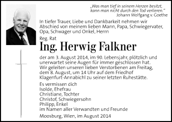 Traueranzeige von Herwig Falkner von Kleine Zeitung