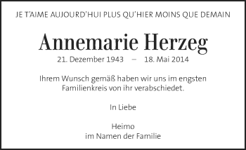 Traueranzeige von Annemarie Herzeg von Kleine Zeitung
