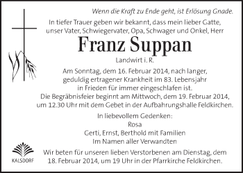 Traueranzeige von Franz Suppan von Kleine Zeitung
