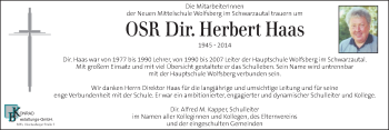 Traueranzeige von Herbert Haas von Kleine Zeitung