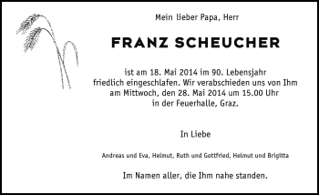 Traueranzeige von Franz Scheucher  von Kleine Zeitung