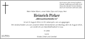 Traueranzeige von Heinrich Pirker von Kleine Zeitung