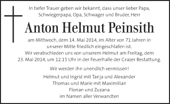 Traueranzeige von Anton Helmut Peinsith von Kleine Zeitung