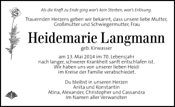 Traueranzeige von Heidemarie Langmann von Kleine Zeitung