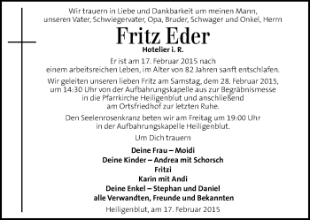 Traueranzeige von Fritz Eder von Kleine Zeitung