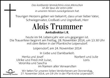 Traueranzeige von Alois Trummer von Kleine Zeitung