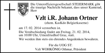 Traueranzeige von Johann Ortner von Kleine Zeitung